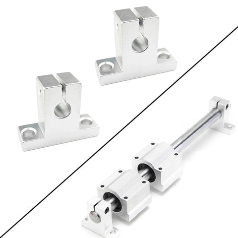 Compact Linear Motion Guide for 3D printing, aluminum rail and rod support, lightweight yet durable, shown in different angles.
