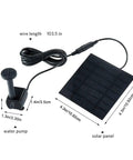 Solar Powered Fountain Kit For Bird Baths And Small Ponds No Wiring Easy Setup Outdoor Water Pump For Patio Gardens And Fish Tanks Eco Friendly Solar Panel Pump For Garden Water Features with dimensions and components visible.