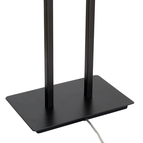 Base of Emilio Floor Lamp With Bronze Finish In Prairie Style Box Frame And Tan Rectangular Drum Shade, broad rectangular platform.