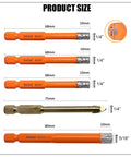 BeQell porcelain tile diamond drill bits set, five bits shown in orange and bronze with 6mm and 8mm hex-shank diameters.