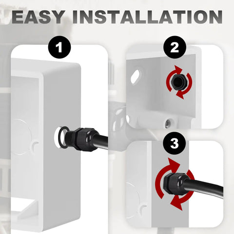 Installation steps of 12 Pack Black Adjustable Cable Glands One Half Inch NPT IP68 Waterproof Electrical Connectors Nylon Cord Grips Strain Relief