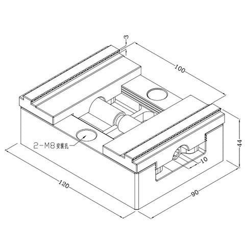 Top Shelf H90 Style Precision CNC Bench Vise With Self Centering Grips and Flexible Four Five Axis Rotation detailed drawing.
