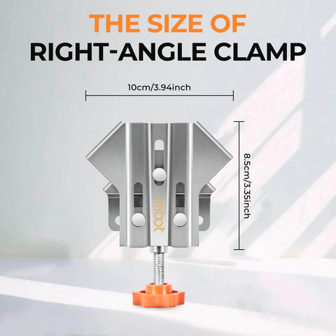 Stainless Steel Right Angle Clamp Set, Two-Piece 90 Degree Corner Clamps With Adjustable Swing Jaw, dimensions shown