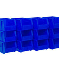 Space Saving Stackable Plastic Storage Bins For Garage And Pantry, 9 X 6 X 5 Inches, Blue, 12 Pack arranged in rows