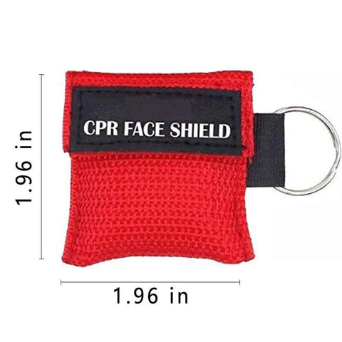 CPR Face Shield Keychain Mask With One Way Valve Portable First Aid Kit Essentials Red Nylon Pouch Ultra Compact 1.96 Inch