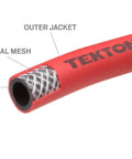 Close-up cross-section of Three Eighth Inch ID Six Foot Hybrid Lead In Air Hose With 300 PSI Rating showing core tube and spiral mesh.