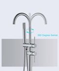 Modern Freestanding Bathtub Faucet Set With Floor Mounted Clawfoot Tub Mixer And Hand Sprayer Chrome Finish