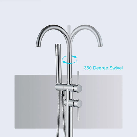 Modern Freestanding Bathtub Faucet Set With Floor Mounted Clawfoot Tub Mixer And Hand Sprayer Chrome Finish