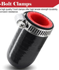 Four Ply Reinforced Silicone Coolant Cap Vacuum Hose Plug With Clamp for Intercooler Intake Turbo Bypass Valve Heater Core Leak Repair Gearhead Grade Heavy Duty High Temperature Resistance shown with T-bolt clamp for durability.