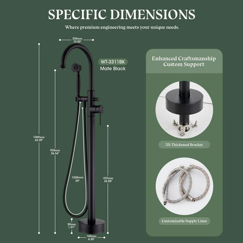 Premium Floor Mount Bathtub Faucet With Removable Sprayer, High Flow Roman Tub Filler Crafted From Solid Brass, Sleek Matte Black Finish That Hits Different To Level Up Your Bathroom Vibe Game