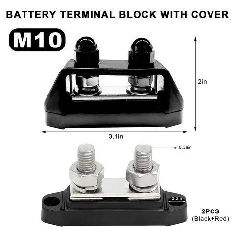 Two Pack Insulated Power Distribution Block With Cover For Car RV Marine Boat 12V 200A Dual Stud Battery Terminal Post