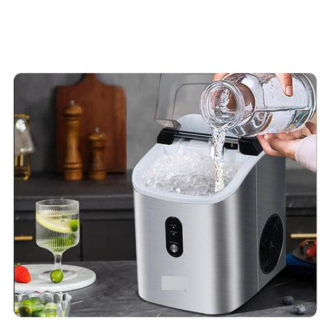 Top Shelf Countertop Nugget Ice Maker With Hassle Free Self Cleaning And Travel Ready Design For Chilling Sodas Smoothies And Cocktails pouring water