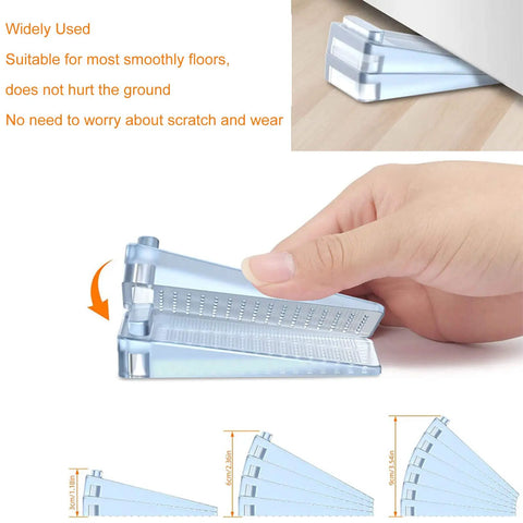 Hand adjusting Ten Pack No Drill Stackable Transparent Door Stops, TPR Flexible Anti Collision Door Stop Wedges for Home Office