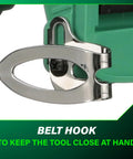 Close-up of metal belt hook on 18V Right Angle Drill With 3/8 Inch Keyless Chuck, Paddle Switch, LED Light, Variable Speed