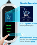 Snappy Plug And Play 16A Level 1 And 2 Electric Vehicle Charger With Chill Smart Lcd Display showing 2.8" display and easy button control.