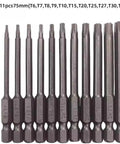 Premium 11 Piece Steel Torx Screwdriver Bit Set With Strong Magnetic Tips For T6 T7 Through T40 Sizes Perfect Heavy Duty Hand Tool Kit For Home Repairs And Auto Fixes Featuring High Hardness Long Lasting Performance, 11pcs 75mm bits