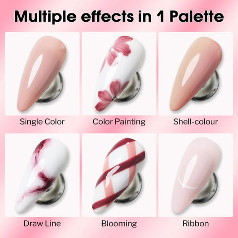 Hema Free Solid Gel Nail Polish Set With 12 Rich Colors showcasing single color, color painting, and other effects on nails.