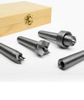 Wood Lathe Drive Center Set Four Piece With Live Tailstock Cup And Point Center And Dead Headstock Spur Centers with wooden case
