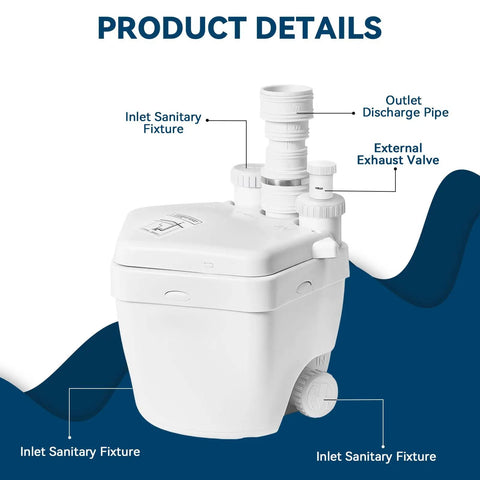 Heavy Duty 1 HP Under Sink Pump With Automatic PCB Upflush System Up To 36 Feet Lift And 2200 GPH, labeled components visible
