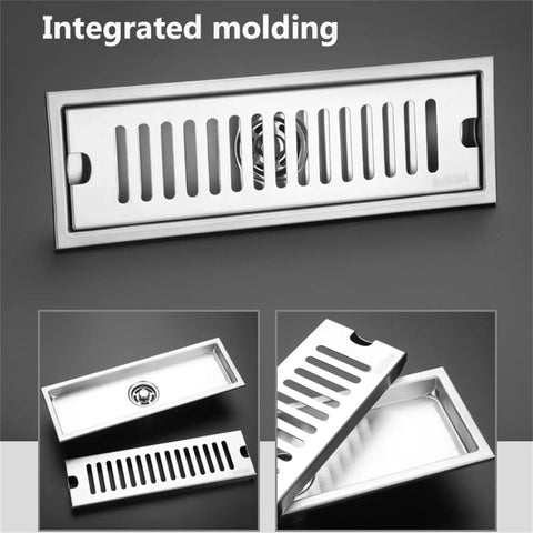 Top Shelf Rectangular Linear Shower Drain In Rust Resistant 304 Stainless Steel With No Sweat Hair Catcher Grate Slick Gold Tone 10X60CM integrated molding design