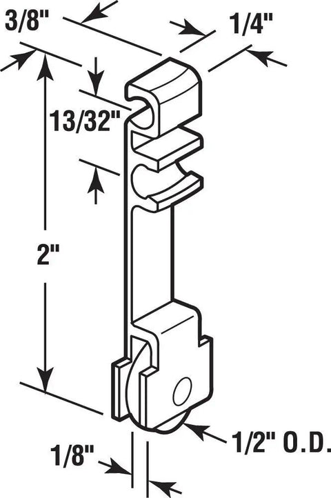 No Fuss Half Inch Flat Edge Steel Window Rollers Replacement For Aluminum Frame Sliding Systems Built Tough Durable bracket side view with measurements.