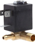 Heavy Duty Brass Solenoid Valve For Coffee Machines G1/8 Cannula Connection Normally Closed Ac 230V High Pressure Water Steam Air Generator Replacement Part, side view showing brass inlet.