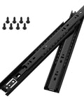 16 Inch Full Extension Drawer Slides With Side Mount Metal Ball Bearings, Heavy Duty 100 LB Load, Screws Included, Durable Cold Rolled Steel Rails For Cabinets Wardrobes And Kitchen Drawers, 1 Pair, black slides and screws