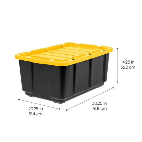 Two Pack 27 Gallon Heavy Duty Storage Bins With Lockable Lids For Truck Bed Organization, Large Plastic Tote, Black and Yellow
