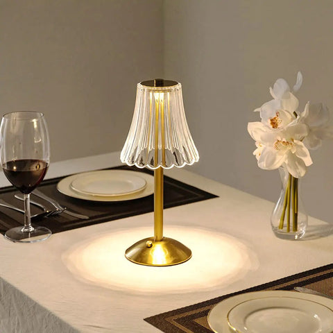 Lit Cordless Table Lamp With USB Rechargeable Battery 12 Inch Brass LED Desk Light With Built In Dimmer on dining table