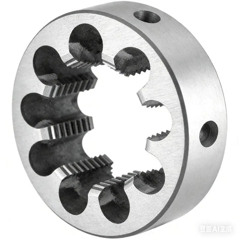 Close-up of Hardworking HSS Tap And Die Set for Steel and Cast Iron 1.5-6mm Pitch, showing threading mechanism and durable metal finish.