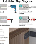 Installation steps for Anti Tip Furniture Anchor Kit with drill, screws, and bracket for wall mounting, shown in step diagram.