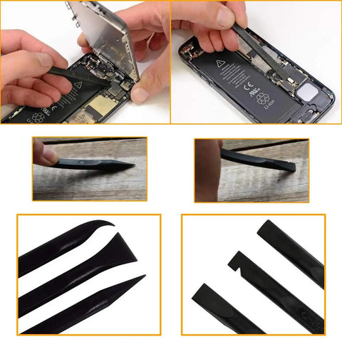 Hands using 11 Piece Screen Repair Tool Set With Heavy Duty Suction Cups, Pry Tools And Tape For Quick Open On IPhone, IPad, MacBook.