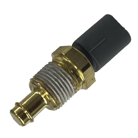 Close-up view of engine coolant temperature sensor with brass threaded body and black plastic connector
