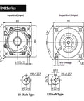Detailed technical drawing of FB90 High Precision Helical Gear Planetary Reducer for Servo and Stepper Motors.
