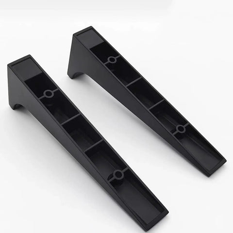Heavy Duty Aluminum Shelf Brackets Built For The Shop Easy Snap Install For Garage Shelving And Workbenches Black sturdy braces on white background.