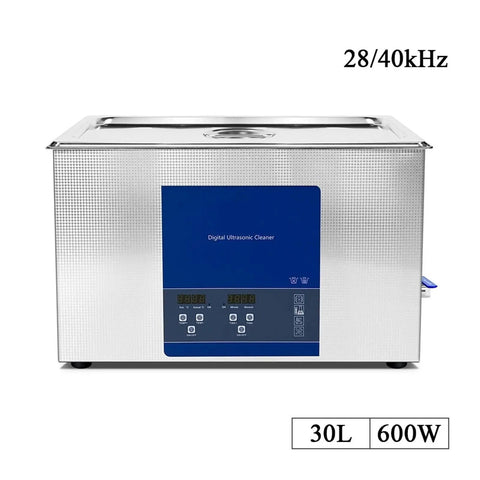 30L Ultrasonic Cleaner With 600W Power And 40KHZ Frequency For Deep Engine Parts Auto Component PCB Piston Oil Rust Removal Machine, front view with control panel.
