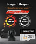 Rock Solid 8GB MLC Micro SD Card 2 Pack Built Different High Endurance Memory Card for dash cam and security systems with icons.