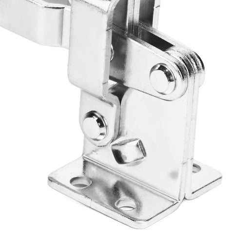Supercharge Your Workshop Setup With This Hustle Ready Quick Release Vertical Toggle Clamp equipped with shiny metal construction and compact base.
