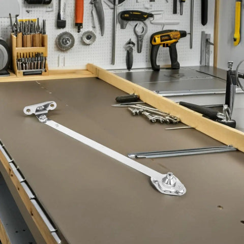 Heavy Duty Lid Stay Hinges Twin Pack With Soft Down And Slow Open Door Action for kitchen cabinets on workshop table