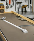 Beefy Heavy Duty Lid Support Hinges For Chest And Cabinet Doors, 12 Inch Soft Close Chest Hardware on a workshop table