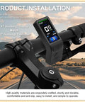 Mini Color TFT LCD Display For E Bike With Waterproof Connector installed on handlebars, showing cycling data on screen.