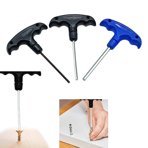 Professional T Shape Hex Socket Wrench With An Anti Slip Steel Handle And Accurate 6 Millimeter Bits For Home Projects Car Service And Quick Fix Work That Gets You Out Of Tight Spots, featuring three T handles in focus.