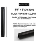 Six Pack Three Quarter Inch By Eight Inch Black Metal Pipe Pre Cut For Industrial Shelving And Home Decor label with pipe