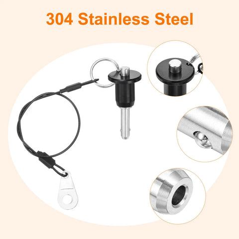 Two Pack Beefy Quick Release Pin One Quarter Inch By Six Tenths Inch Ball Lock With Push Button 304 Stainless Steel Ring Handle