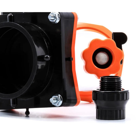 Close-up of Rhino Blaster Pro Holding Tank Rinser With Gate Valve For RV Sewer Cleanup, highlighting high pressure jet and backflow prevention.