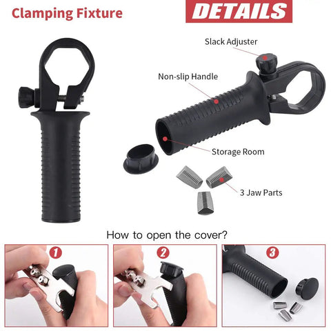 Professional Rivet Gun Adapter Kit With Flex Head And 210 Pcs Assorted M3 M4 M5 Aluminum Pop Rivets Includes Wrench And Clamping Fixture showing non-slip handle and slack adjuster.