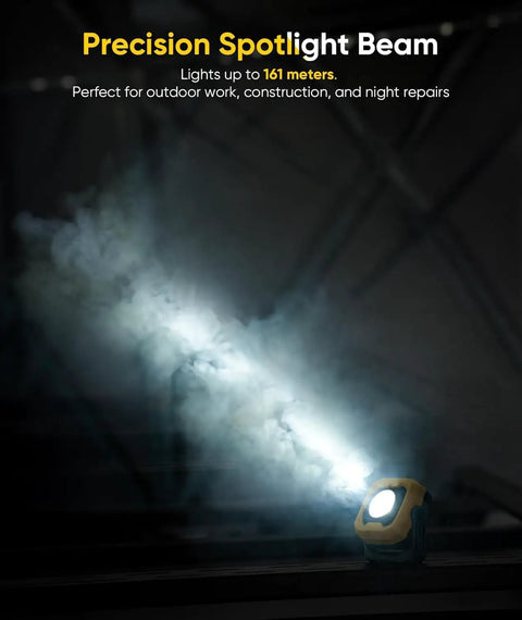 Magnetic Work Light Two Pack With IPX4 Waterproof, 4000mAh Battery emitting powerful spotlight beam in dark environment