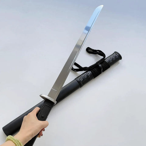 Person holding 34 Inch Handmade Full Tang High Carbon Steel Samurai Katana With Scabbard For Practice, Collection, Outdoor Use And Display.