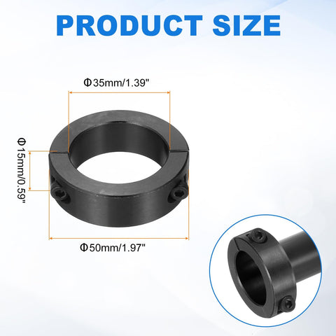 Two Piece Double Split Shaft Collar Set 35mm Bore 50mm Outer Diameter 15mm Thick Heavy Duty Carbon Steel Clamp Collar With Set Screws