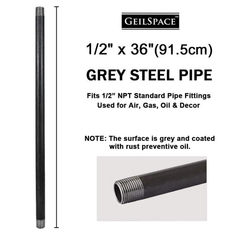 Heavy Duty Half Inch Gray Steel Pipe 36 Inches Long Set Of Six For DIY Industrial Shelving And Home Decor Pre Cut Hardware That Fits Standard Half Inch Threaded Fittings Vintage Industrial Look